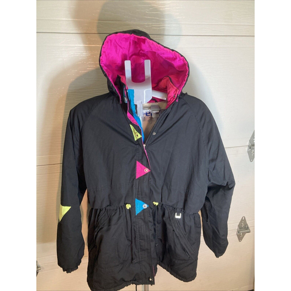Vintage Women’s Fera Skiwear Snow Jacket Size 16 Neon Pink Blue Green Winter - Picture 2 of 16